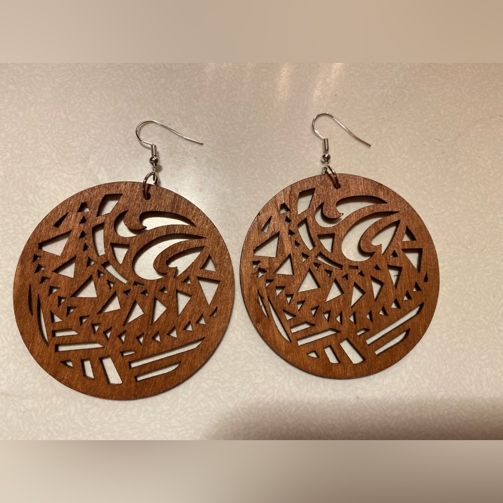 Round Wood Designed Earrings